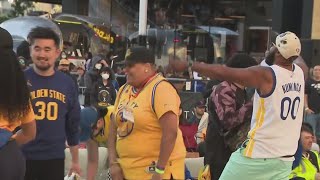 Warriors fans pack Thrive City to cheer team to Game 5 win [upl. by Ellenid272]