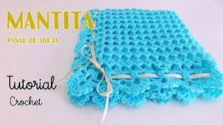 Como tejer una mantita o cobija a crochet gancho Punto Panal de Abeja Ajuar bebe [upl. by Annairam601]