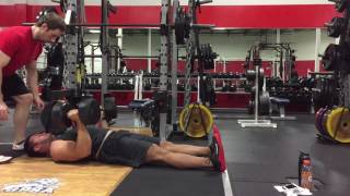 Dumbbell Floor Press with Band Resistance Accommodating Resistance Chest Press [upl. by Earvin]