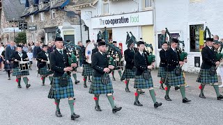 Ballater Pipe Band playing 51st Highland Div on the march through Braemar Scotland in Sept 2023 [upl. by Iknarf555]