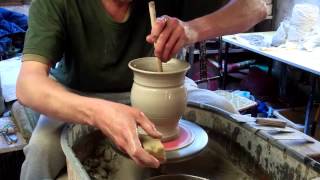 Making Throwing a pottery Kitchen Utensil holder on the potters wheel [upl. by Anived118]