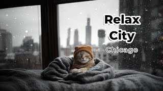 Relax City Chicago  snowy day  lofi  chill  work  sleep  hip hop  jazz  bgm  cat [upl. by Fawna]