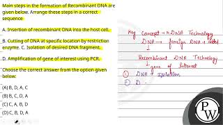 Main steps in the formation of Recombinant DNA are given below Arrange these steps in a correct [upl. by Alessandro619]