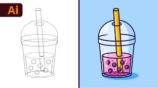 Adobe Illustrator Tutorial Create a Bubble Tea Vector Step by Step [upl. by Alleyne]