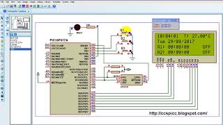 Real time clock amp calendar with 2 alarms and temperature sensing using PIC16F877A and DS3231 Simu [upl. by Emmalynne]