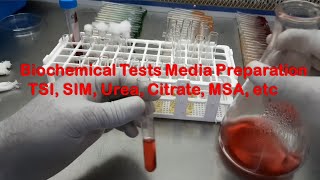 Biochemical tests Media preparation for Bacteria TSI SIM Urea Citrate MSA [upl. by Iaverne14]