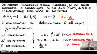 Equazione di una parabola dati due punti e lasse di simmetria esercizio [upl. by Marget]