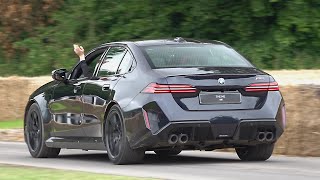 New hybrid BMW M5 G90 WORLD DEBUT Wheelspin Acceleration Exhaust Sounds  FOS Goodwood 2024 [upl. by Horodko188]