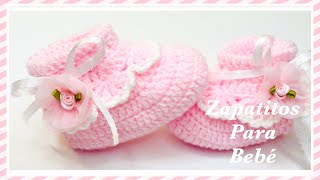 Cómo tejer zapatitos escarpines o botitas para bebes a crochet FACILES Y EN VARÍAS TAYAS [upl. by Saihttam]