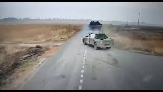 Fiber Optic FPV Drone hits a T 72 bypassing an anti drone electronic warfare pickup truck [upl. by Ward]