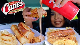 ASMR RAISING CANES FRIED CHICKEN FRIES HUGE CUP OF SAUCE TEXAS TOAST  MUKBANG  EATING SOUNDS [upl. by Gnak]