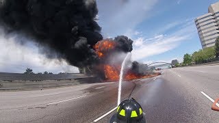 Massive Fuel Tanker Fire on I25 Near Denver Complete HD Fire Department Footage [upl. by Athey965]