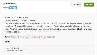 Google Coding Interview Question Allocate Books [upl. by Sirkin234]
