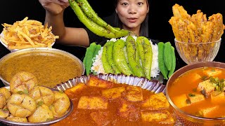 Eating Spicy Stew Tofu Paneer Masala Curry Green Chill Salad🥵 Pakauda With Rice Nepali Mukbang [upl. by Aninad]