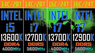 i5 13600K DDR4 vs i7 12700K DDR5 vs i7 13700K DDR4 vs i9 12900K DDR5  RTX 4090  24GB [upl. by Reyna969]