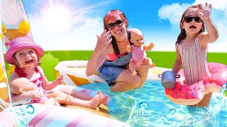 Baby girls amp Baby Born dolls at the swimming pool Kids play with toys amp baby dolls [upl. by Madancy936]