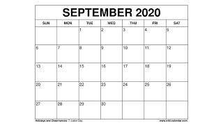 Free Printable September 2020 Calendar  WikiCalendarCom [upl. by Ajnin]