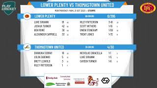 Diamond Valley Cricket Association  Mash Shield  Rd3  Lower Plenty v Thomastown United  Day 1 [upl. by Archibold]