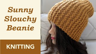 How to Knit a Slouchy Beanie with Straight Needles for Beginners  Slouchy Knit Beanie Hat [upl. by Bissell]