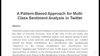 A Pattern Based Approach for Multi Class Sentiment Analysis in Twitter [upl. by Leen575]