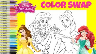 Disney Princess Coloring Book Pages Color Swap Princess Belle and Princess Ariel [upl. by Ynotna547]