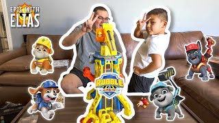 AMAZING New PAW Patrol Rubble amp Crew Barkyard Crane Tower Toy Unboxing [upl. by Ferdy]