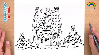 How To Draw A Gingerbread House Easy  Christmas Drawing [upl. by Coad]