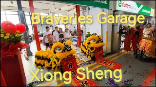 Xiong Sheng Twin Lion Dance Cai Qing Performance at Braveries Garage Grand Opening [upl. by Relyuhcs]