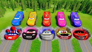 Mega Pixar Cars Pit Transform Lightning McQueen Into Evil Mcqueen BeamNGDrive Battle [upl. by Ayal]