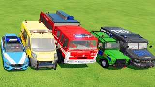 POLICE CAR FIRE TRUCK AMBULANCE COLORFUL CARS FOR TRANSPORTING FS 22 [upl. by Mussman]