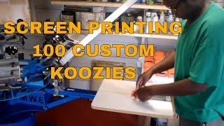 Screen printing 100 one color custom printed koozies [upl. by Rosmarin38]