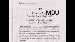 pedagogy of Social Science BEd 1st year question paper may 2018 MDU Naveen Dahiya [upl. by Pudendas]