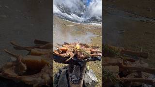 Kütük Ocakta Kuzu Pirzola Pişirme 🏔️🥩  Cooking lamb chops on a wood stove [upl. by Mas]