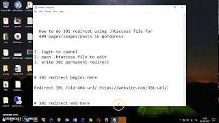 WordPress 404 Error How to do 301 redirect in htaccess file [upl. by Aeel838]