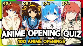 100 ANIME OPENINGS QUIZ VERY EASY ➜ HARD [upl. by Nalyak398]