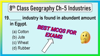 Industries Class 8 Geography Chapter 5 Important MCQs  Geography Class 8 Best Mcqs Questions [upl. by Fabrin]