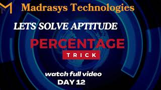 PERCENTAGE  TRICKS  QUANTITATIVE APTITUDE  PROBLEM SOLVING [upl. by Irwinn807]