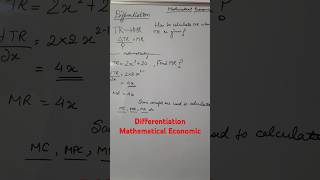 Differentiation Mathematical Economics How to find MR when TR is given economicsmaths learning [upl. by Iadrahs]