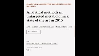 Analytical methods in untargeted metabolomics state of the art in 2015  RTCLTV [upl. by Pisarik]