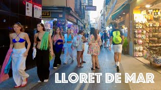 Evening walk along the main street of Lloret de Mar 4K [upl. by Atinel]