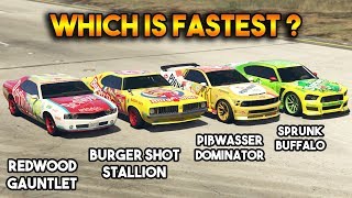 GTA 5 ONLINE  PISSWASSER DOMINATOR VS SPRUNK BUFFALO VS REDWOOD GAUNTLET VS BURGER SHOT FASTEST [upl. by Spear]