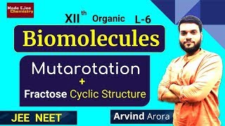 L6 Biomolecules  Mutarotation  Fractose Cyclic Structure  NEET JEE  By Arvind Arora [upl. by Nala]