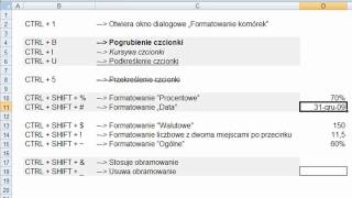 Excel  Sztuczki  Klawisze skrótów  formatowanie  HD [upl. by Noryk41]