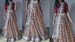 Different ways to wear Lehenga saree  NET SAREE DRIPPING IN lehenga style [upl. by Reinold]