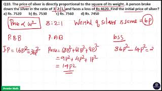 The price of silver is directly proportional to the square of its weight A person broke down the si [upl. by Christabella]