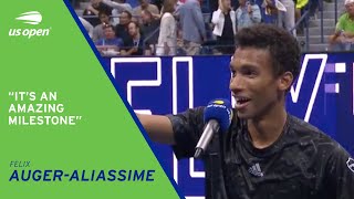 Felix AugerAliassime OnCourt Interview  2021 US Open Quarterfinal [upl. by Aisatnaf137]