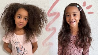 Straightening Ziyas Hair for the FIRST Time Curly to Straight Hair Routine 2022 [upl. by Daffy]