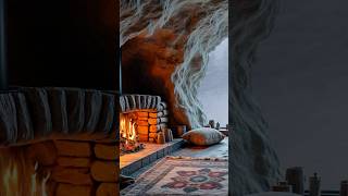 Cave cozy cabin Burning fireplace and Blizzard 🌨️ Sleep aid relax [upl. by Reham]