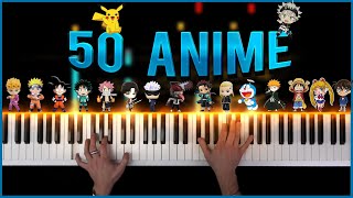 50 ANIME in 5 minutes  PIANO MEDLEY [upl. by Dadivitan]