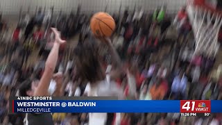 HIGHLIGHTS Baldwin boys basketball hosts Westminster in GHSA Class 4A Elite 8 [upl. by Giles804]